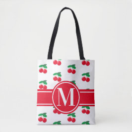 Cherries Fruchtrot Muster Monogram WhiteTote Beute