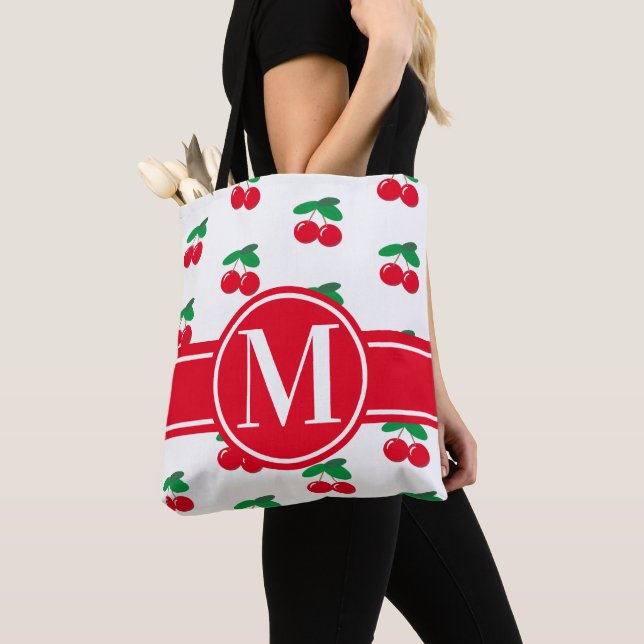 Cherries Fruchtrot Muster Monogram WhiteTote Beute (Von Nahem)
