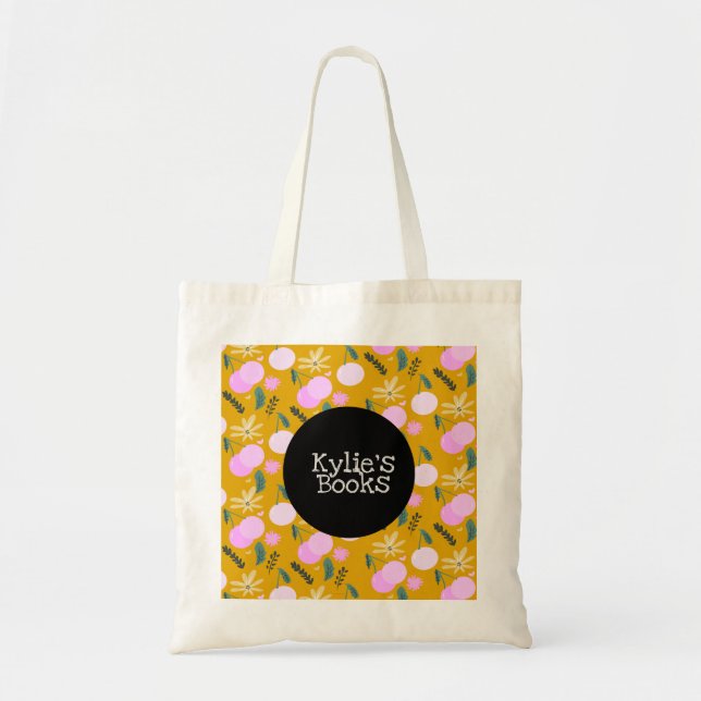 Cherries Fun Fruit Library Buch Yellow Pink Tragetasche (Vorne)