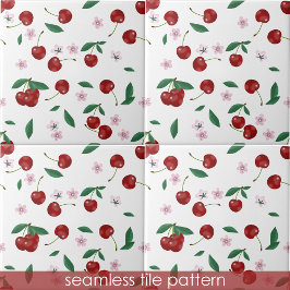 Cherries Greenery Cherry Blüten Nahtlose Muster Fliese