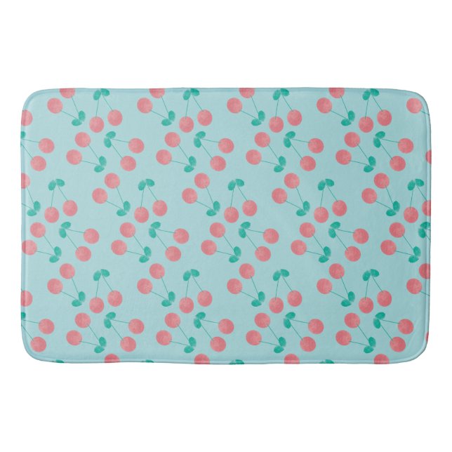 Cherries Hand lackierte Wasserfarbe Aquamarin Badematte (Vorderseite)