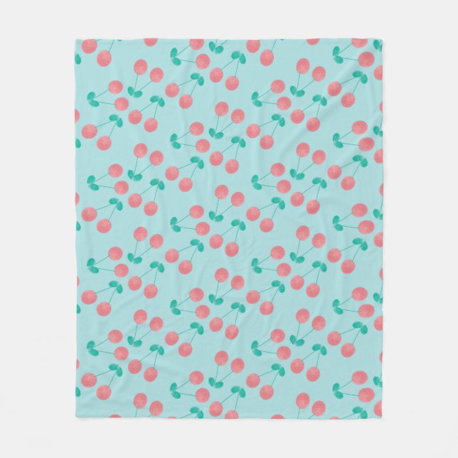 Cherries Hand lackierte Wasserfarbe Aquamarin Fleecedecke (Vorderseite)