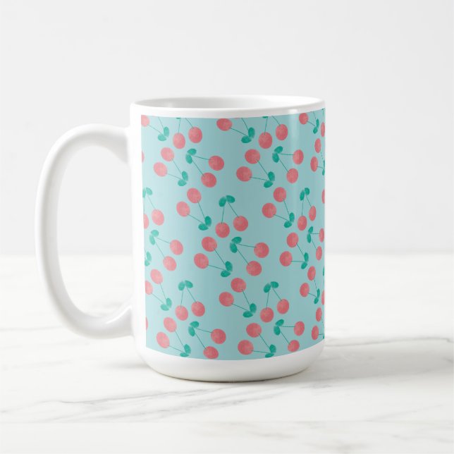 Cherries Hand lackierte Wasserfarbe Aquamarin Kaffeetasse (Links)