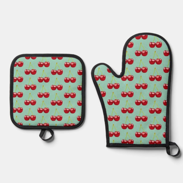 Cherries Ofenhandschuh & Topflappen-Set (Vorderseite)