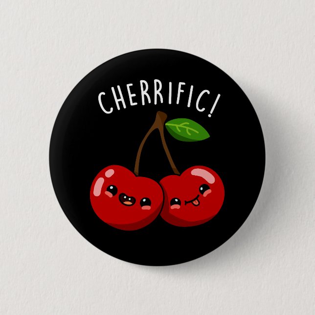 Cherrific Funny Red Cherry Pun Dark BG Button (Vorderseite)