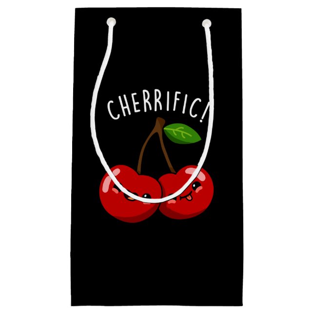 Cherrific Funny Red Cherry Pun Dark BG Kleine Geschenktüte (Vorderseite)