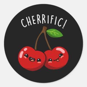Cherrific Funny Red Cherry Pun Dark BG Runder Aufkleber