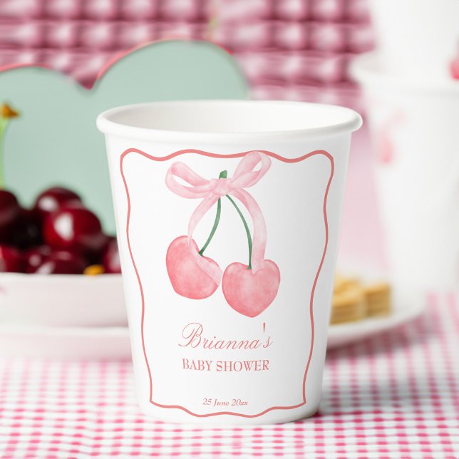 Cherrosa Coquette Babydusche Pappbecher (Cherry pink coquette baby shower personalized paper cups summer fruit baby shower table decor)