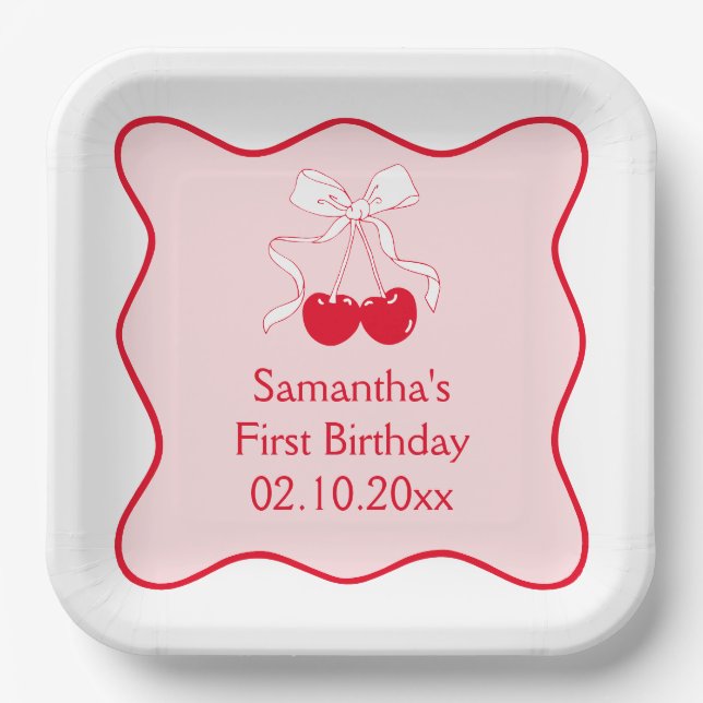 Cherrry Birthday Party Pappteller (Vorderseite)