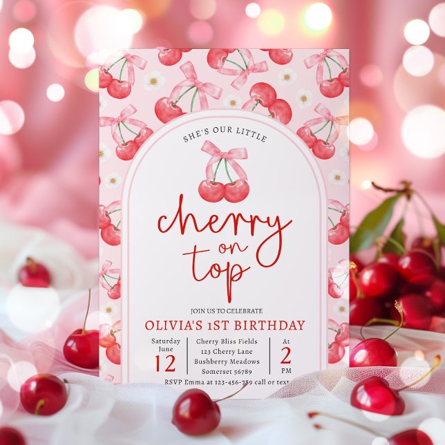 Cherry 1. Geburtstag Party Coquette Cherry Geburts Einladung (Von Creator hochgeladen)