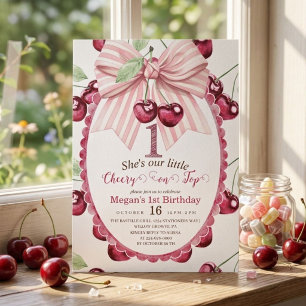 Cherry 1. Geburtstagsfeier Coquette-Schleife Gebur Einladung