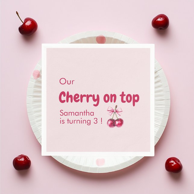 Cherry am Top Pink Geburtstag Serviette (Von Creator hochgeladen)
