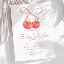 Cherry and Pink Ribbon Watercolor Girl Baby Dusche