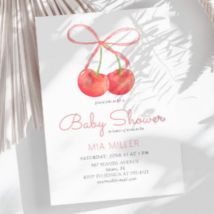 Cherry and Pink Ribbon Watercolor Girl Baby Dusche Einladung
