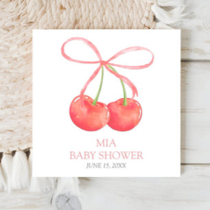 Cherry and Pink Ribbon Watercolor Girl Baby Dusche Serviette