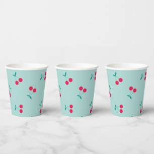 Cherry Ästhetische Kirschen Muster Pastell Blau Pappbecher