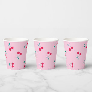 Cherry Ästhetische Kirschen Muster Pastell Pink Pappbecher