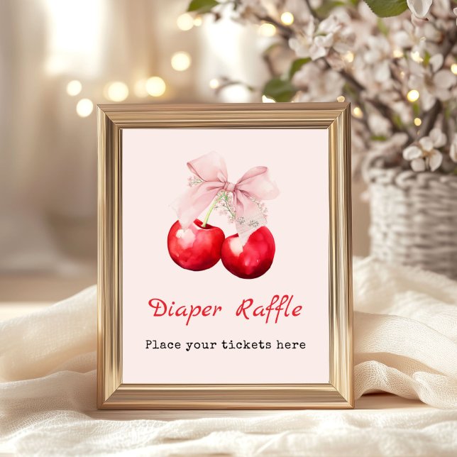 Cherry auf dem Baby Duwer Girl Diaper Raffle Poster (Cherry on top Baby Shower Diaper Raffle Poster sign)