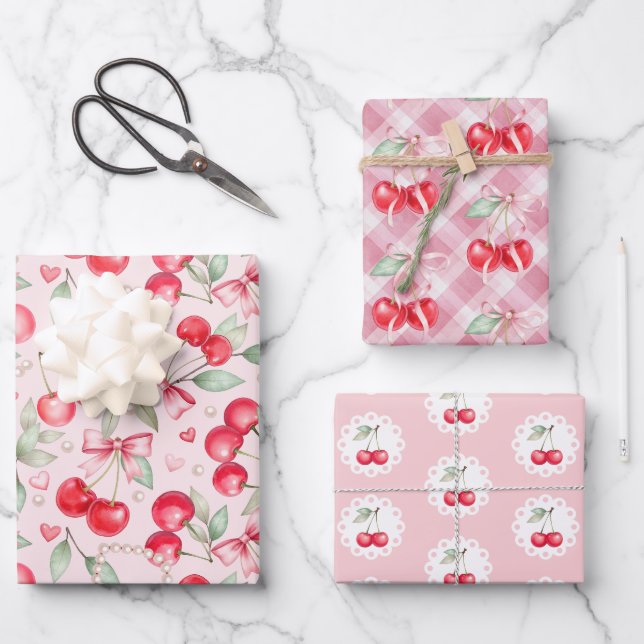 Cherry auf dem Coquette Baby Duschpapier Geschenkpapier Set (Vorderseite)