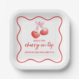 Cherry auf dem rosa Bow Bachelorette Pappteller