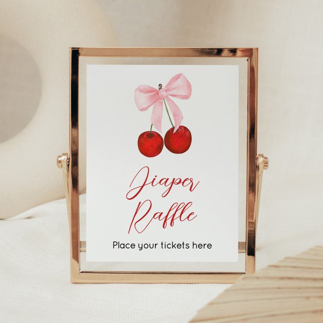 Cherry auf dem Top Baby Duwer Diaper Raffle Poster (Cherry on Top Pink Bow Baby Shower Diaper Raffle Sign)