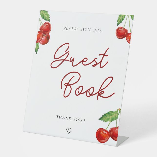Cherry auf dem Top Baby Shower Guest Book Sockelschild (Vorderseite)