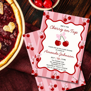 Cherry auf der Coquette Bow Pink Girl Baby Dusche Einladung