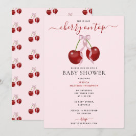 Cherry auf der neuesten Babydusche Pink Bow Girl Einladung