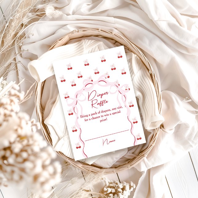 Cherry auf der oberen rosa Bow Baby Dusche Windeln Begleitkarte (Von Creator hochgeladen)