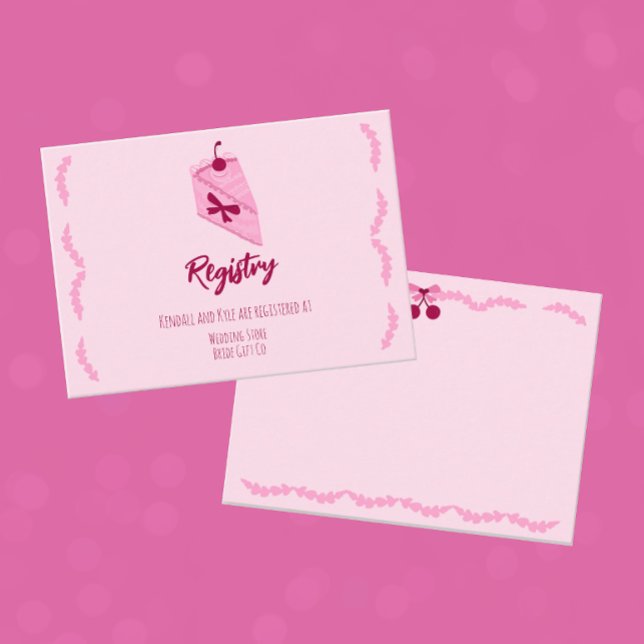 Cherry auf der obersten rosa Ruffle-Brautparty-Reg Begleitkarte (Von Creator hochgeladen)