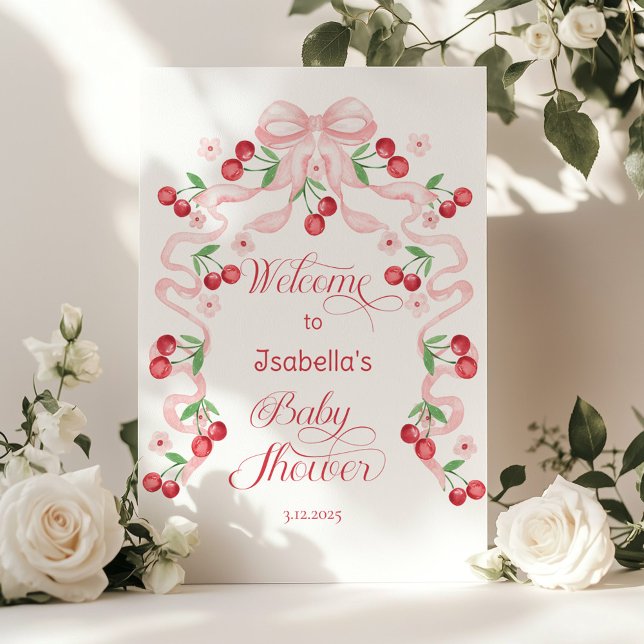 Cherry auf der Pink Bow Baby Dusche Begrüßung Poster (Von Creator hochgeladen)