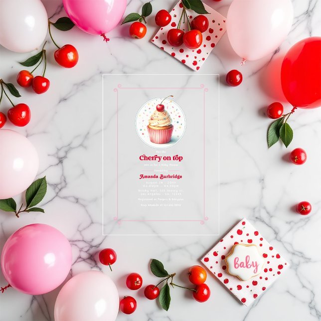 Cherry auf der Top Baby Dusche Acryleinladungen (Cherry on Top Baby Shower Acrylic Invitations)
