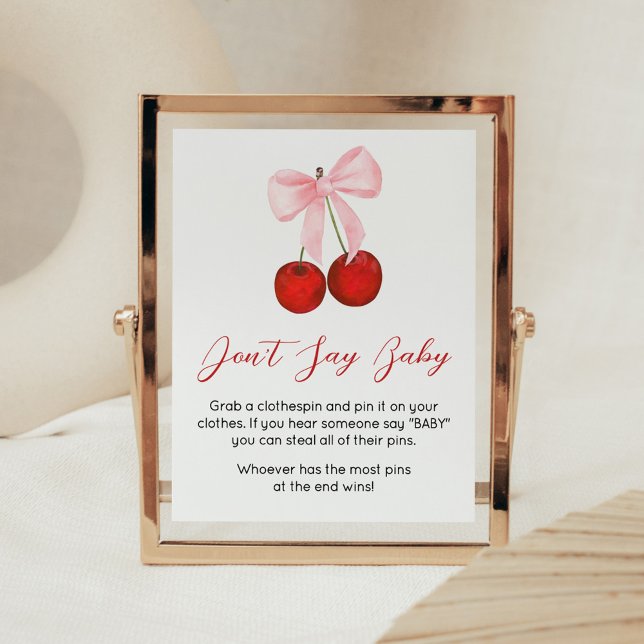 Cherry auf der Top Baby Dusche Sage kein Baby Poster (Cherry on Top Pink Bow Baby Shower Don't Say Baby Sign)