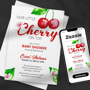 Cherry auf der Top Baby Dusche Wasserfarbe Blüte Einladung