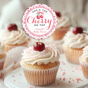 Cherry auf der Top Baby Shower Cupcake Topper Stic Runder Aufkleber