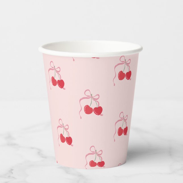 Cherry auf der Top Pink Bow Baby Dusche Pappbecher (Vorderseite)