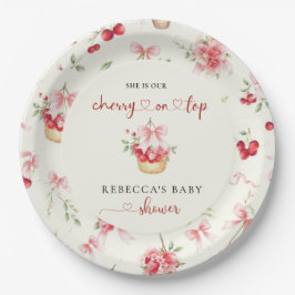 Cherry auf der Top Pink Bow Baby Dusche Pappteller