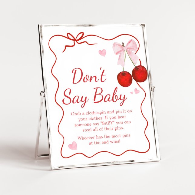 Cherry auf der Top Pink Bow Babydusche Sage kein B Poster (Cherry on Top Baby Shower Don't Say Baby Sign)