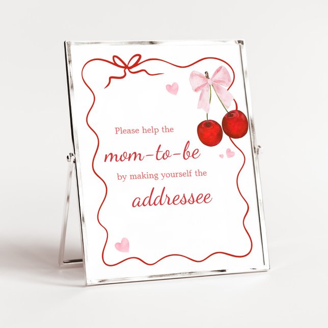 Cherry auf der Top Pink Bow BabyShower Envelope St Poster (Cherry on Top Baby Shower Envelope Station Sign)