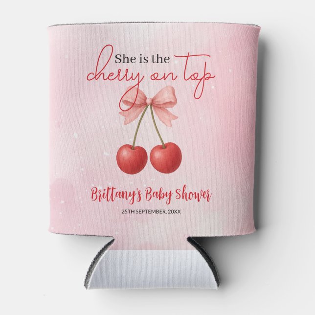 Cherry auf der Top Pink Girl Babydusche Dosenkühler (Vorderseite)