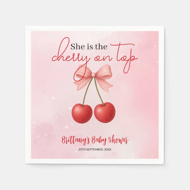Cherry auf der Top Pink Girl Babydusche Serviette (Vorderseite)
