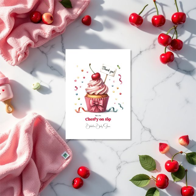 Cherry auf Top Baby Dusche Dankeskarte (Cherry On Top Baby Shower Thank You Card)