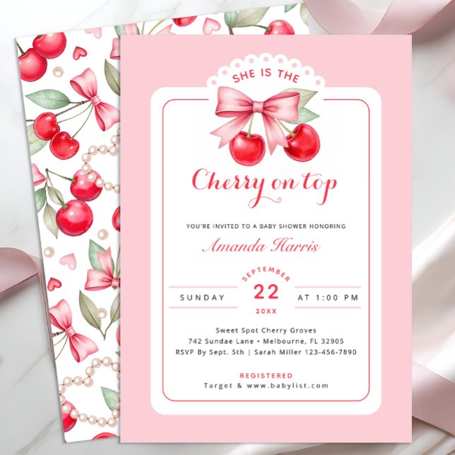 Cherry auf Top Baby Dusche Einladung Pink Cherries (Cherry on top Invitation)