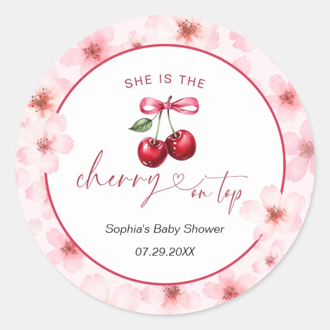 Cherry auf Top Baby Dusche Kirsche Blossom Runder Aufkleber (Vorderseite)