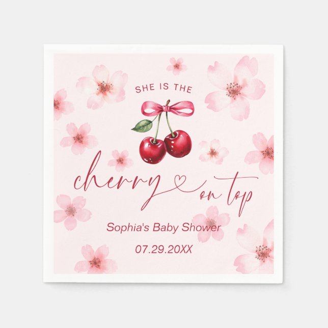 Cherry auf Top Baby Dusche rosa Kirschblossom Serviette (Vorderseite)