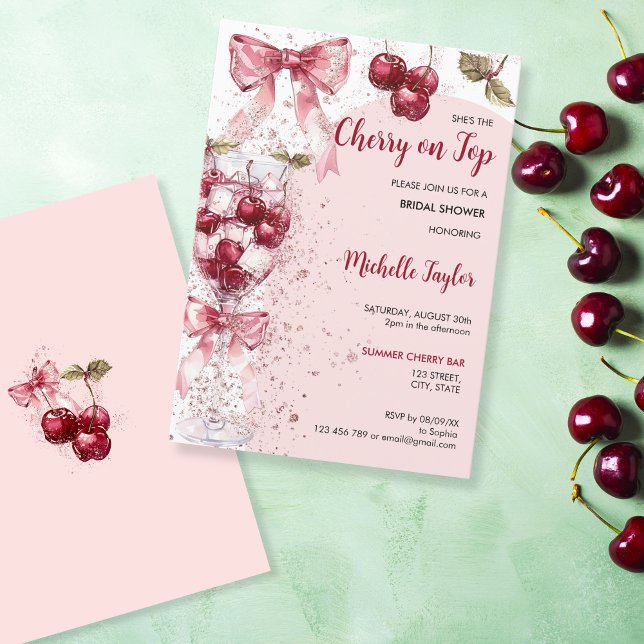 Cherry auf Top Bow Boho Arch Summer Brautparty Einladung (Von Creator hochgeladen)