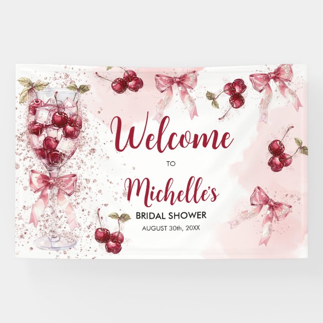 Cherry auf Top Bow Cocktail Summer Brautparty Banner (Horizontal)