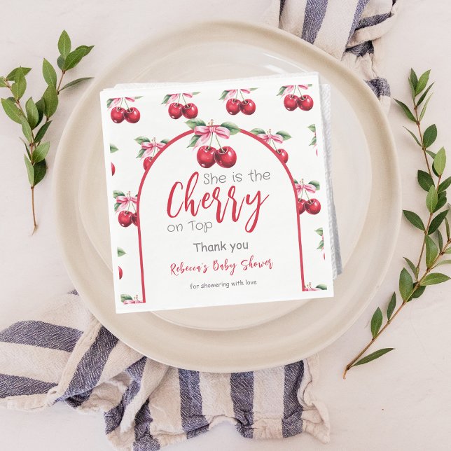 Cherry auf Top Coquette Pink Bow Baby Dusche Serviette (Von Creator hochgeladen)