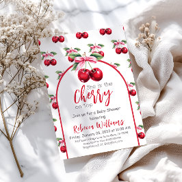 Cherry auf Top Coquette Pink Bow Girl Babydusche Einladung