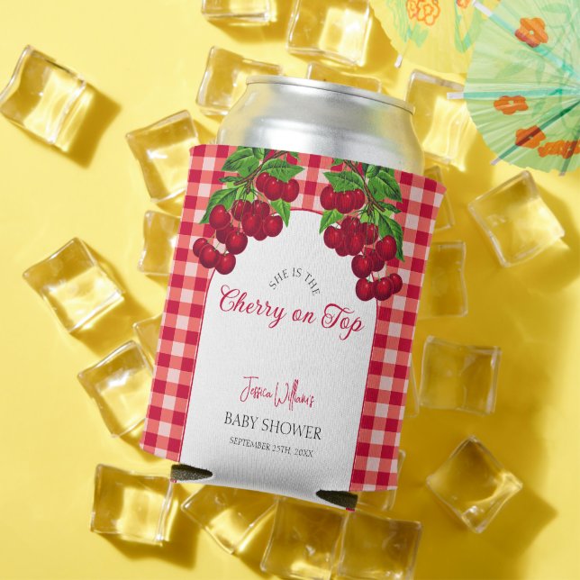 Cherry auf Top Fall Gingham Kariert Baby Shower Dosenkühler (In Situ Sommer)